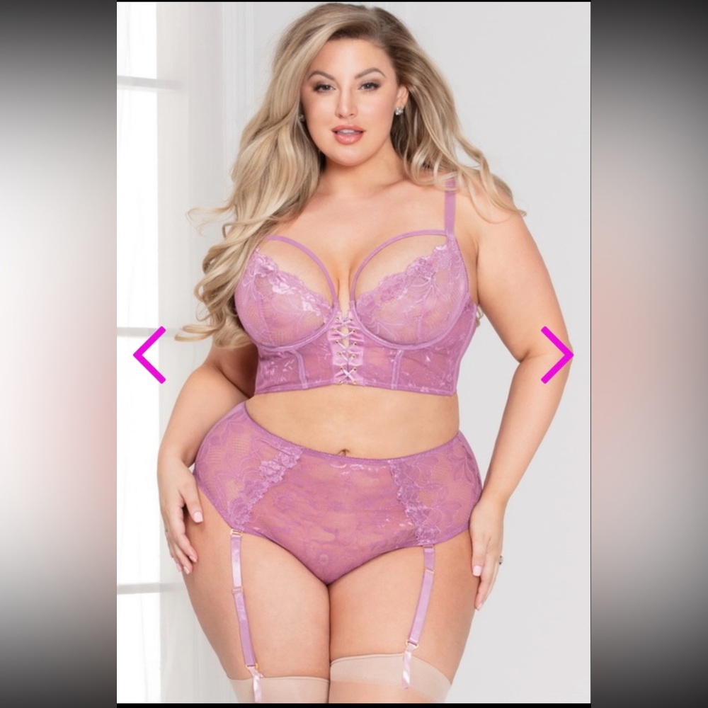 NWT Plus Size 3X/4X Seven ‘til Midnight Lace & Mesh Long Line Bra and Panty Set